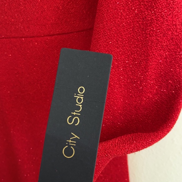 New City Studios Open Back Red Glitter Ling Sleeve Party Mini Dress Saffron red - Picture 6 of 7